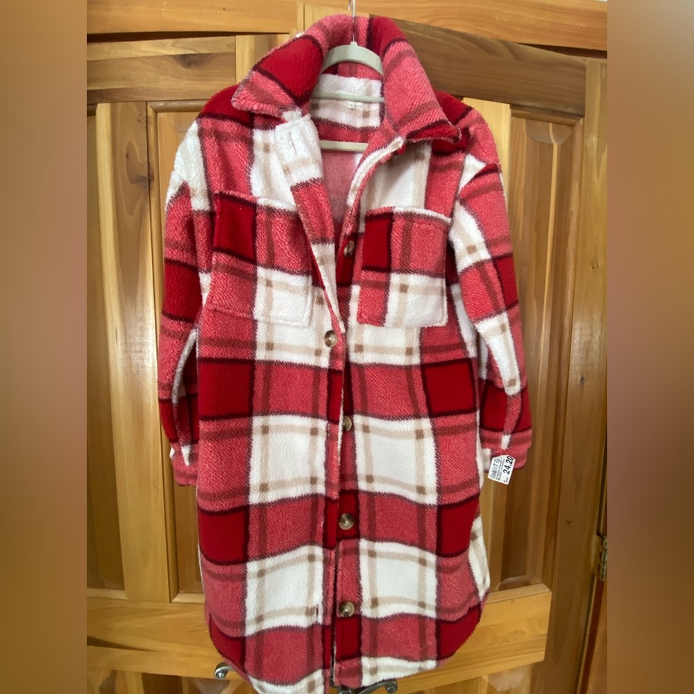 Red plaid fleece shacket